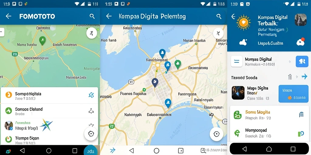 Antarmuka aplikasi FOMOTOTO menampilkan kompas digital yang jelas dan fungsional.