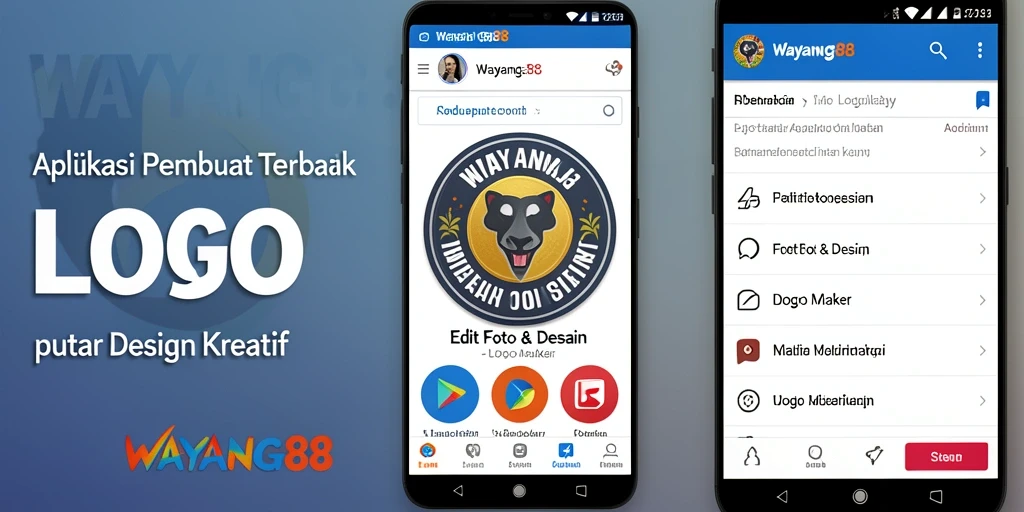 Antarmuka aplikasi WAYANG88 yang mudah digunakan untuk mendesain logo.
